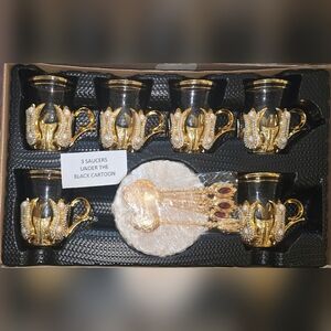 Elegant Turkish Gold and Black Tea Set